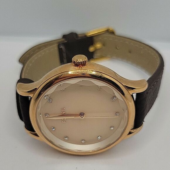 Fossil Women’s Gold-Tone Crystal Dial Leather Strap Watch - Brown main image 6